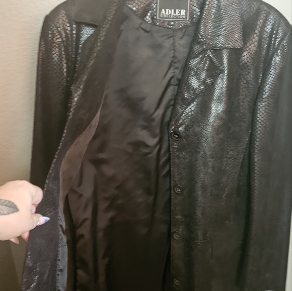 Metallic Black Snakeskin Leather Suede Mid  length blazer Jacket Size Medium - Picture 5 of 9